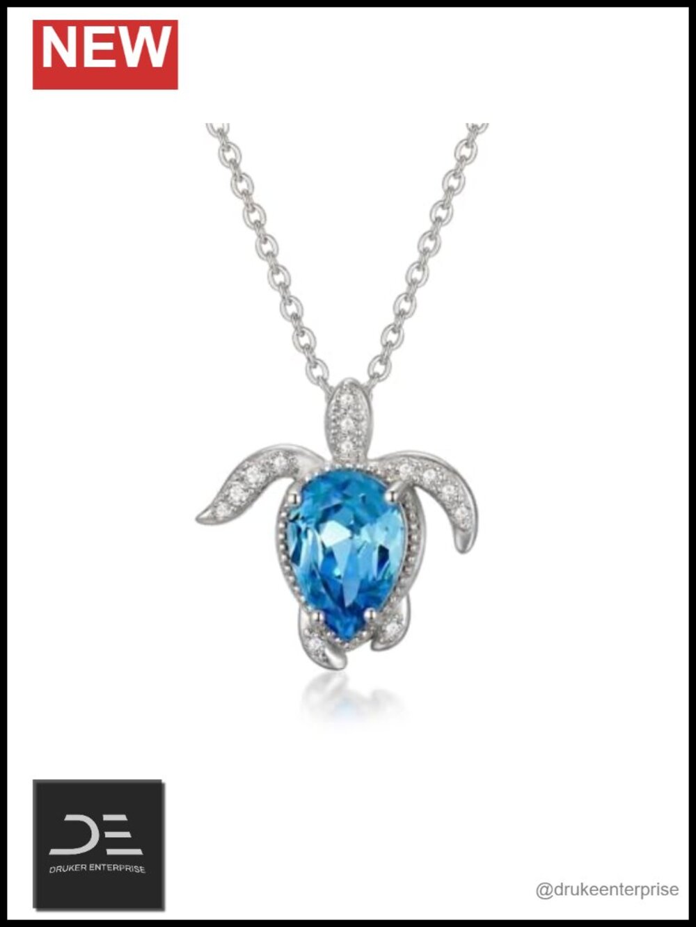 925 Sterling Silver Sea Turtle Pendant Necklace with Crystal